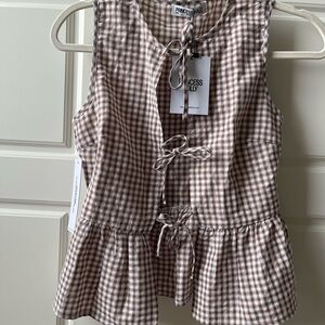 Princess Polly Brown Gingham Peplum Blouse